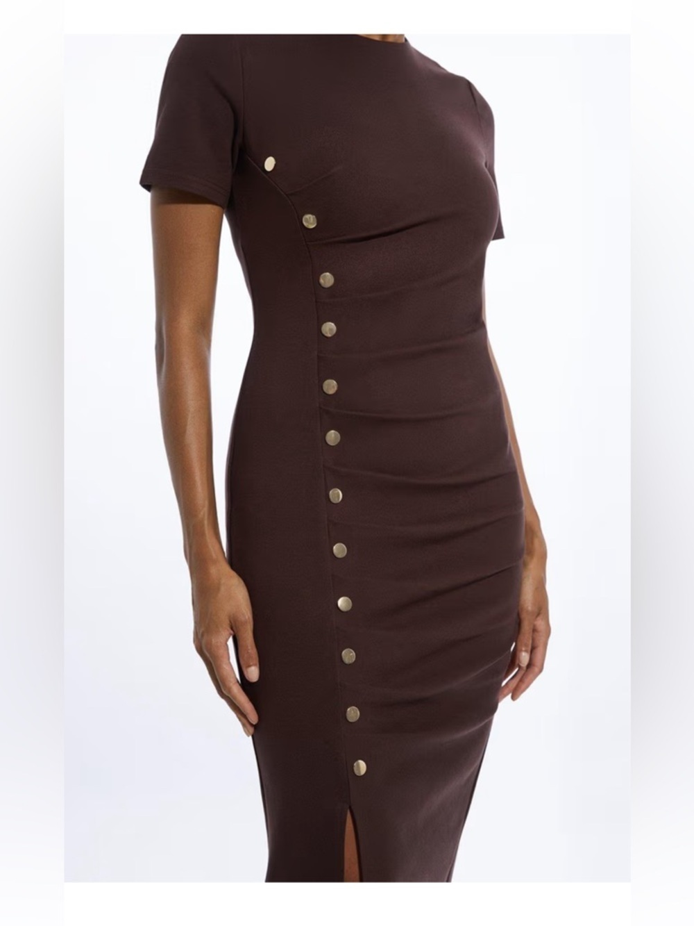 NWT Karen Millen Ponte Tuck Jersey Midi Dress Chocolate brown